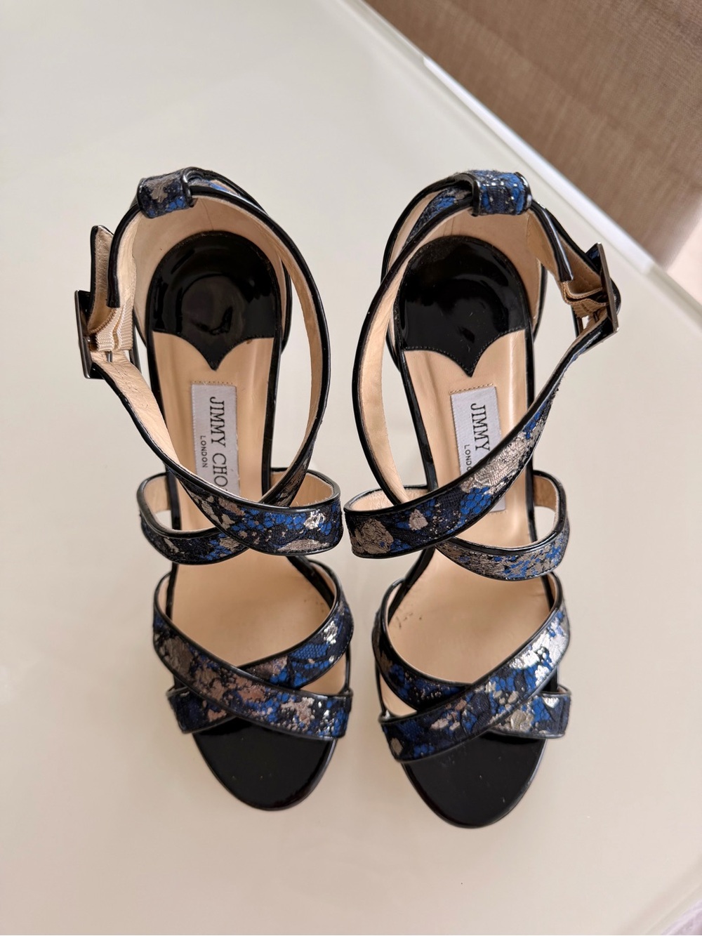 Jimmy Choo Black and Blue Metallic Strappy Pumps 39.5 - Picture 2 of 9
